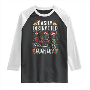 Christmas Dachshund Raglan Shirt Funny Easily Distracted By Wieners - Print Your Wear