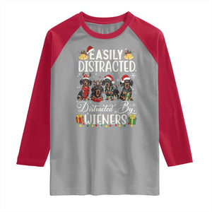 Christmas Dachshund Raglan Shirt Funny Easily Distracted By Wieners - Print Your Wear