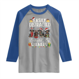Christmas Dachshund Raglan Shirt Funny Easily Distracted By Wieners - Print Your Wear