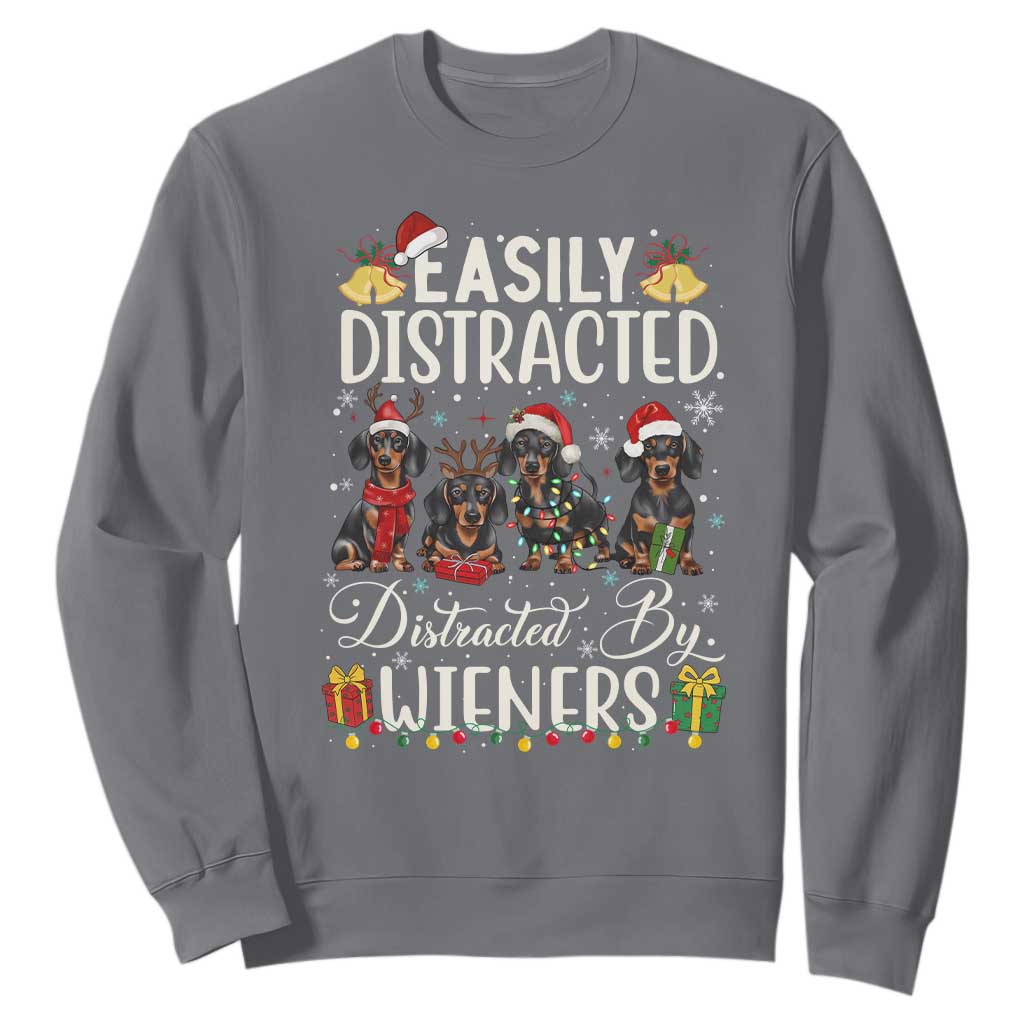Christmas Dachshund Sweatshirt Funny Easily Distracted By Wieners TS12 Charcoal Print Your Wear
