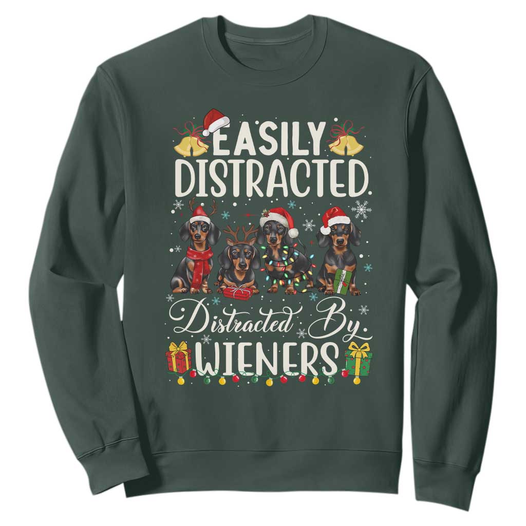 Christmas Dachshund Sweatshirt Funny Easily Distracted By Wieners TS12 Dark Forest Green Print Your Wear