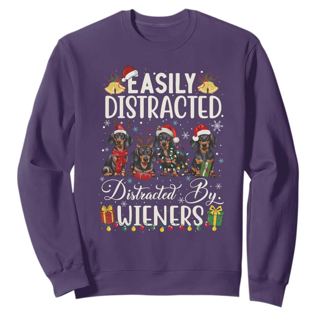 Christmas Dachshund Sweatshirt Funny Easily Distracted By Wieners TS12 Purple Print Your Wear