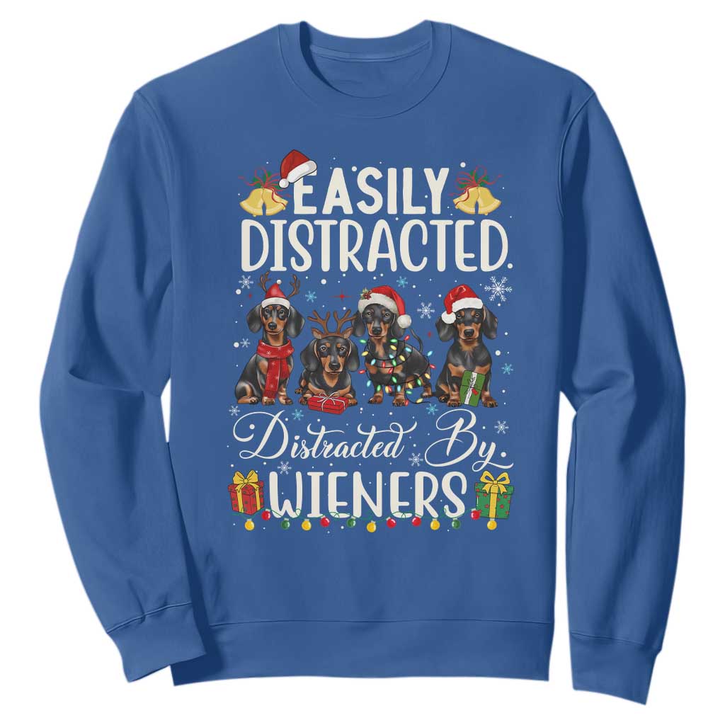 Christmas Dachshund Sweatshirt Funny Easily Distracted By Wieners TS12 Royal Blue Print Your Wear