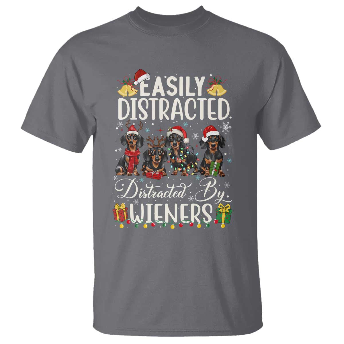 Christmas Dachshund T Shirt Funny Easily Distracted By Wieners TS12 Charcoal Print Your Wear