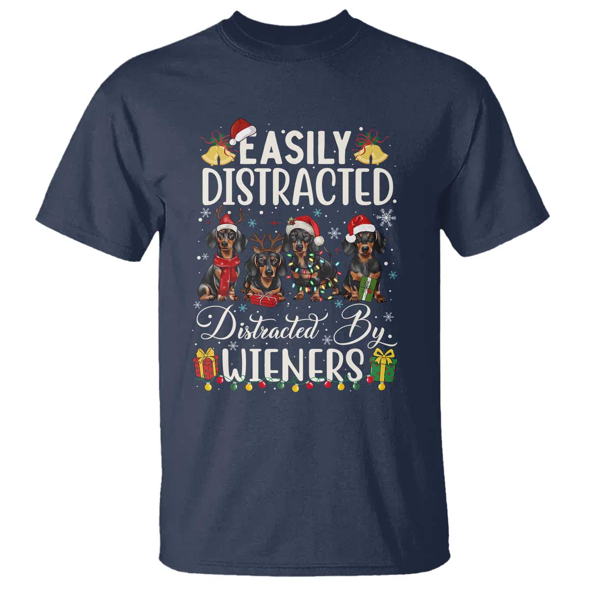 Christmas Dachshund T Shirt Funny Easily Distracted By Wieners TS12 Navy Print Your Wear