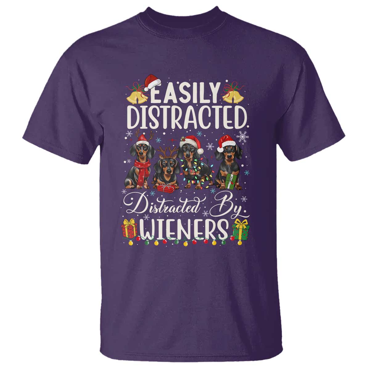 Christmas Dachshund T Shirt Funny Easily Distracted By Wieners TS12 Purple Print Your Wear