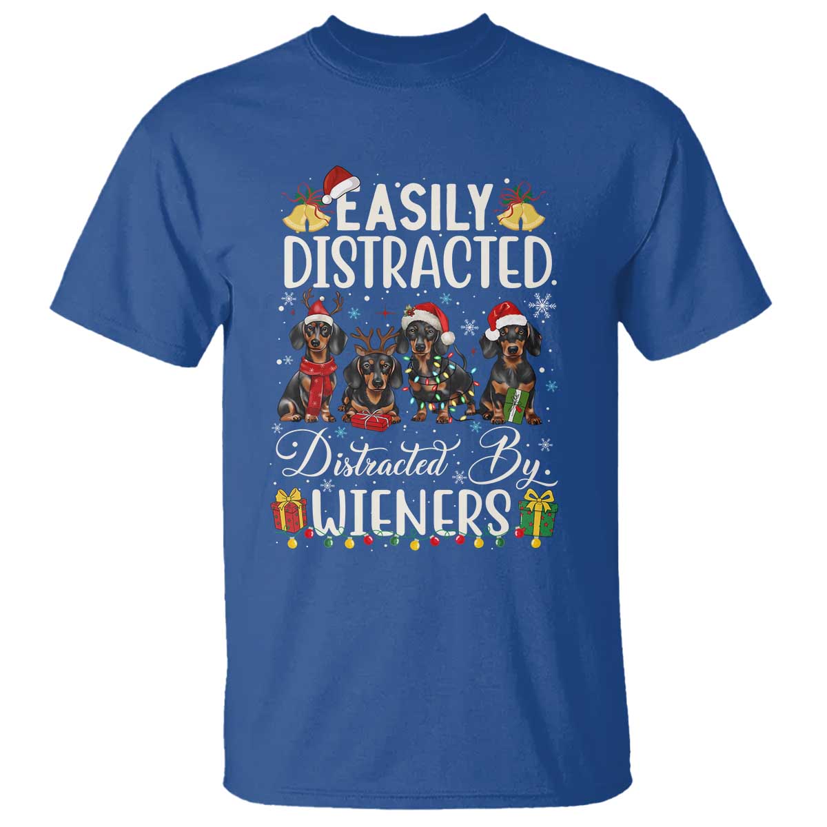 Christmas Dachshund T Shirt Funny Easily Distracted By Wieners TS12 Royal Blue Print Your Wear