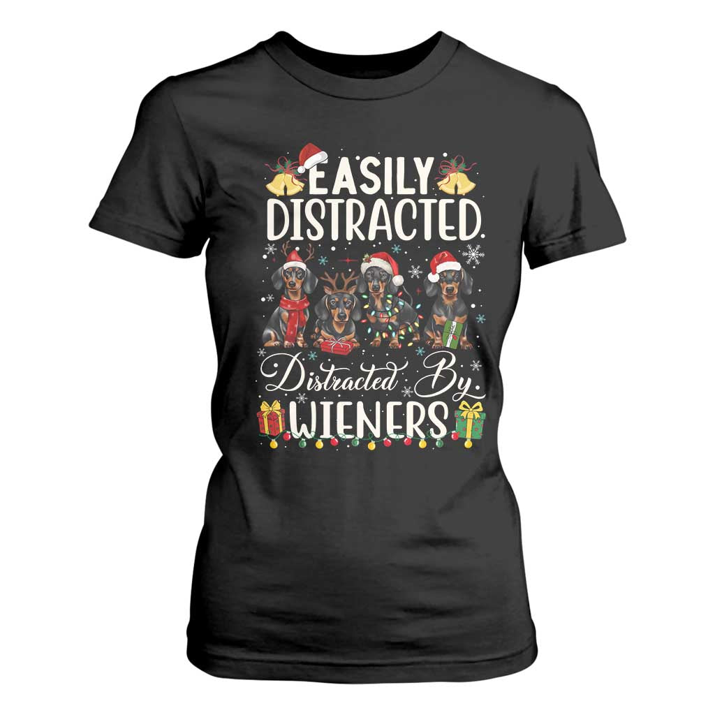 Christmas Dachshund T Shirt For Women Funny Easily Distracted By Wieners - Print Your Wear