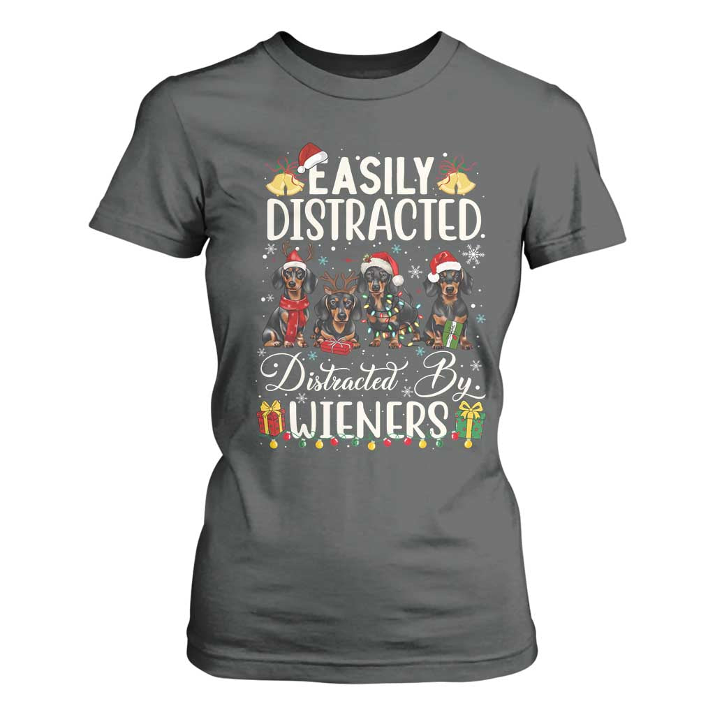 Christmas Dachshund T Shirt For Women Funny Easily Distracted By Wieners TS12 Dark Heather Print Your Wear