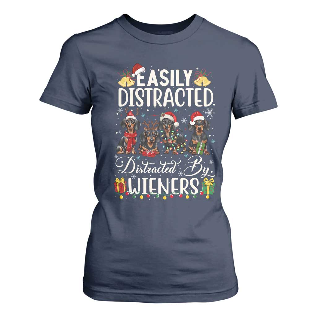 Christmas Dachshund T Shirt For Women Funny Easily Distracted By Wieners TS12 Navy Print Your Wear