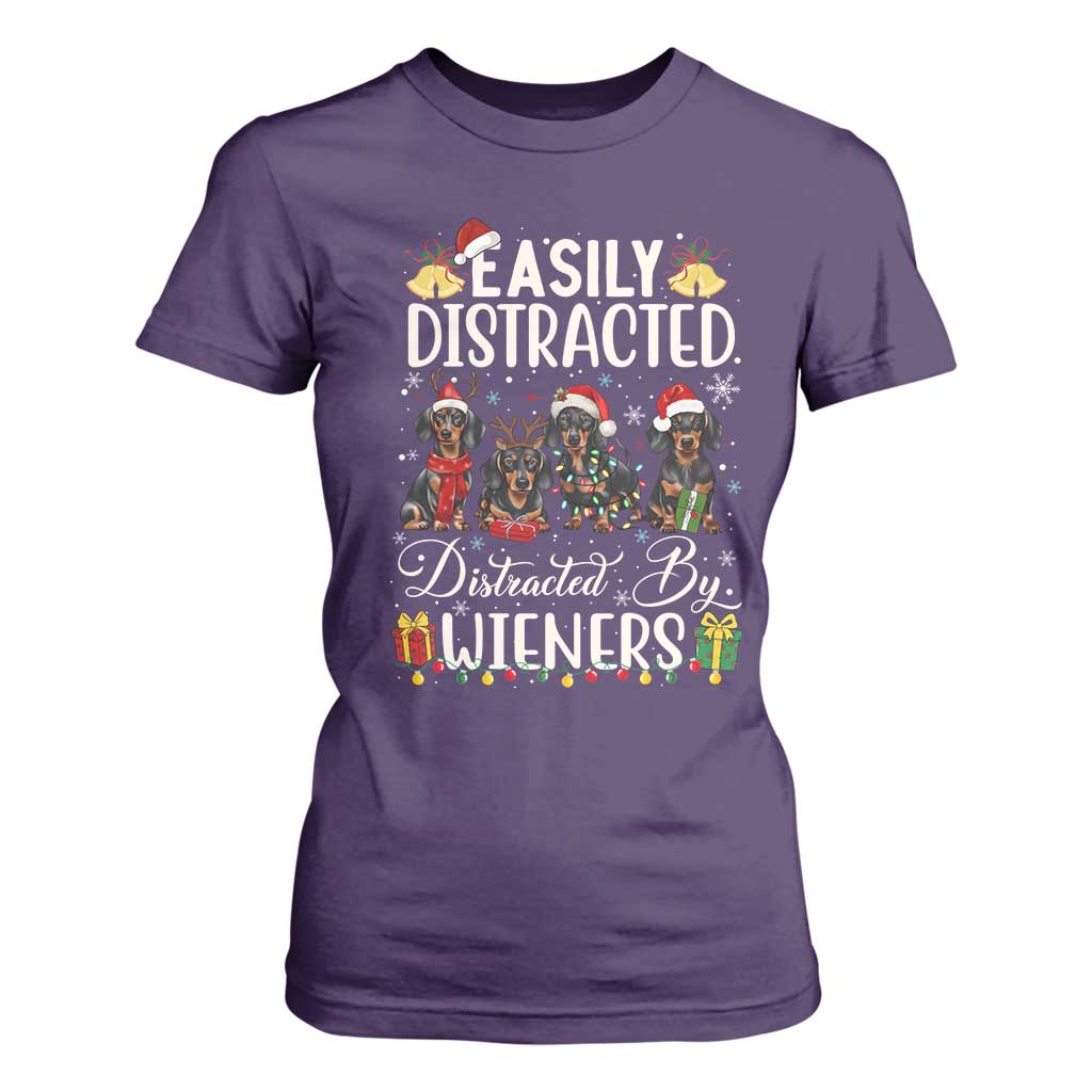 Christmas Dachshund T Shirt For Women Funny Easily Distracted By Wieners TS12 Purple Print Your Wear