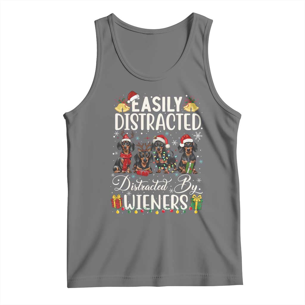 Christmas Dachshund Tank Top Funny Easily Distracted By Wieners TS12 Black Heather Print Your Wear