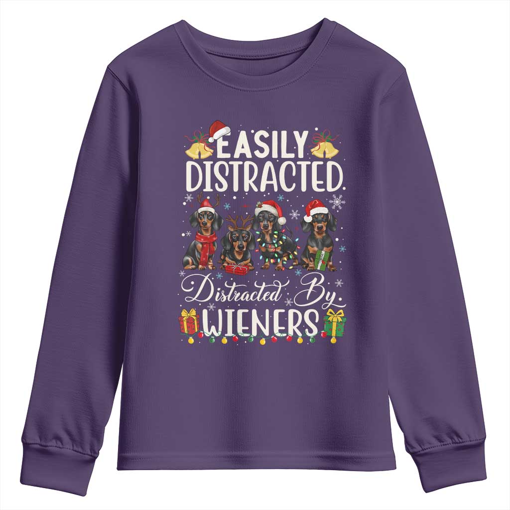 Christmas Dachshund Youth Sweatshirt Funny Easily Distracted By Wieners TS12 Purple Print Your Wear