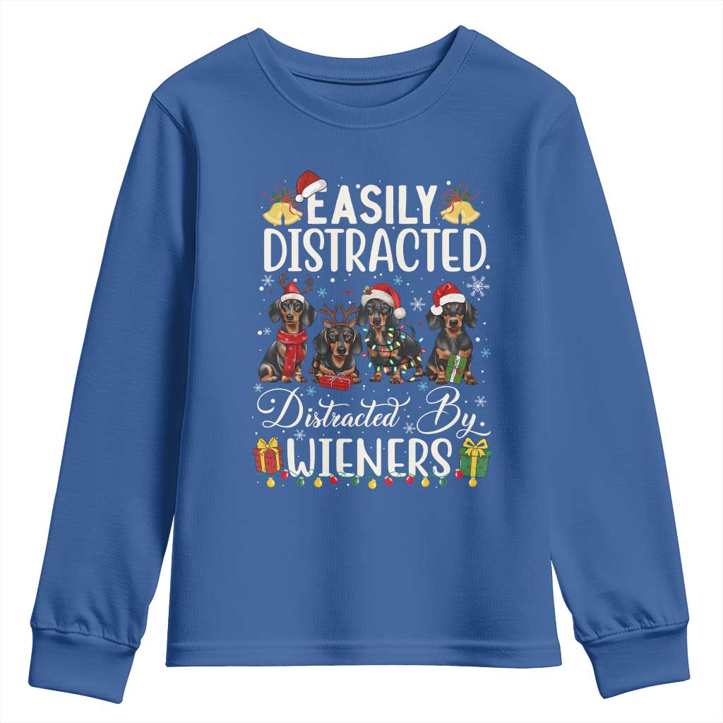 Christmas Dachshund Youth Sweatshirt Funny Easily Distracted By Wieners TS12 Royal Blue Print Your Wear