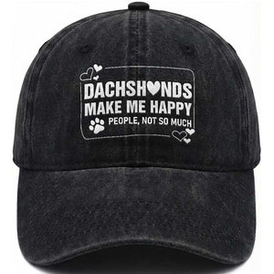 Dog Lover Washed Cotton Baseball Cap Dachshunds Make Me Happy Quote TS12 Print Your Wear