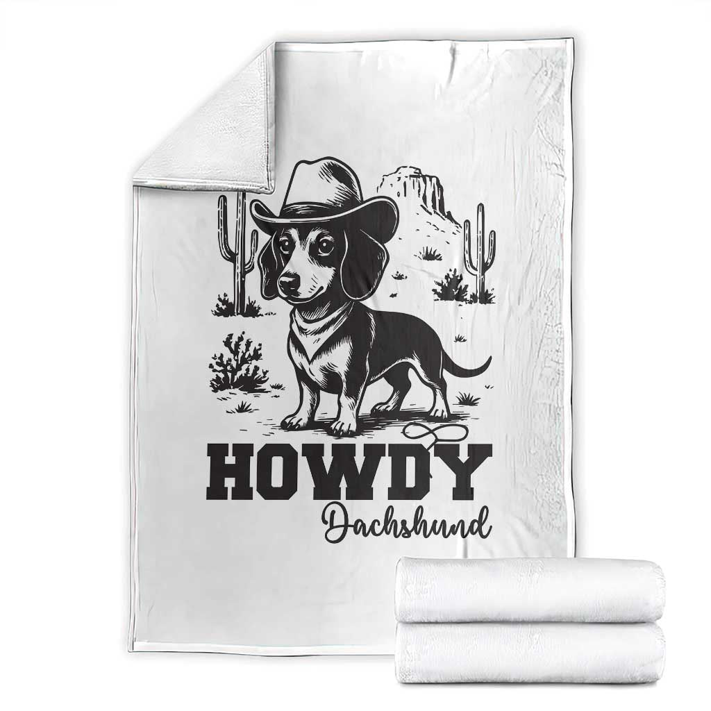 Funny Cowboy Dog Throw Blanket Howdy Dachshund Vintage Western TS12 White Print Your Wear