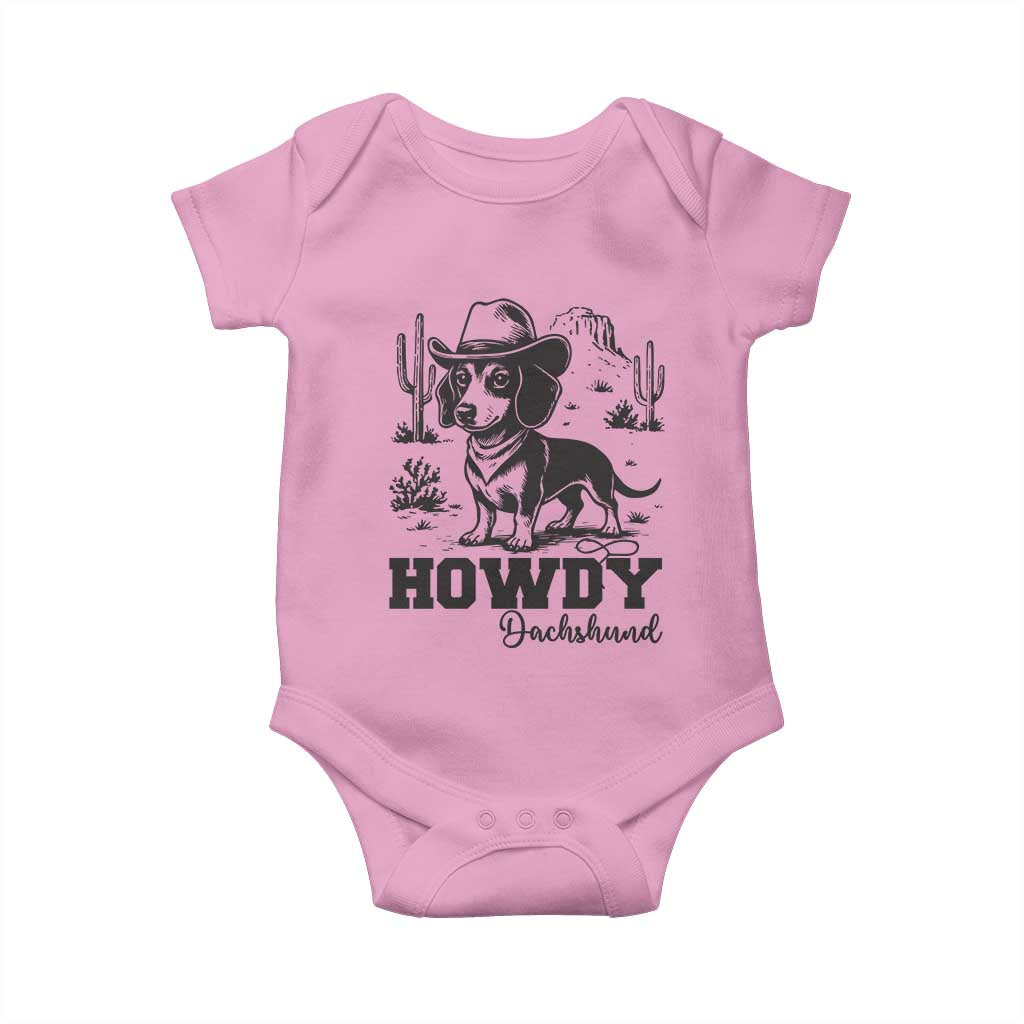 Funny Cowboy Dog Baby Onesie Howdy Dachshund Vintage Western TS12 Light Pink Print Your Wear