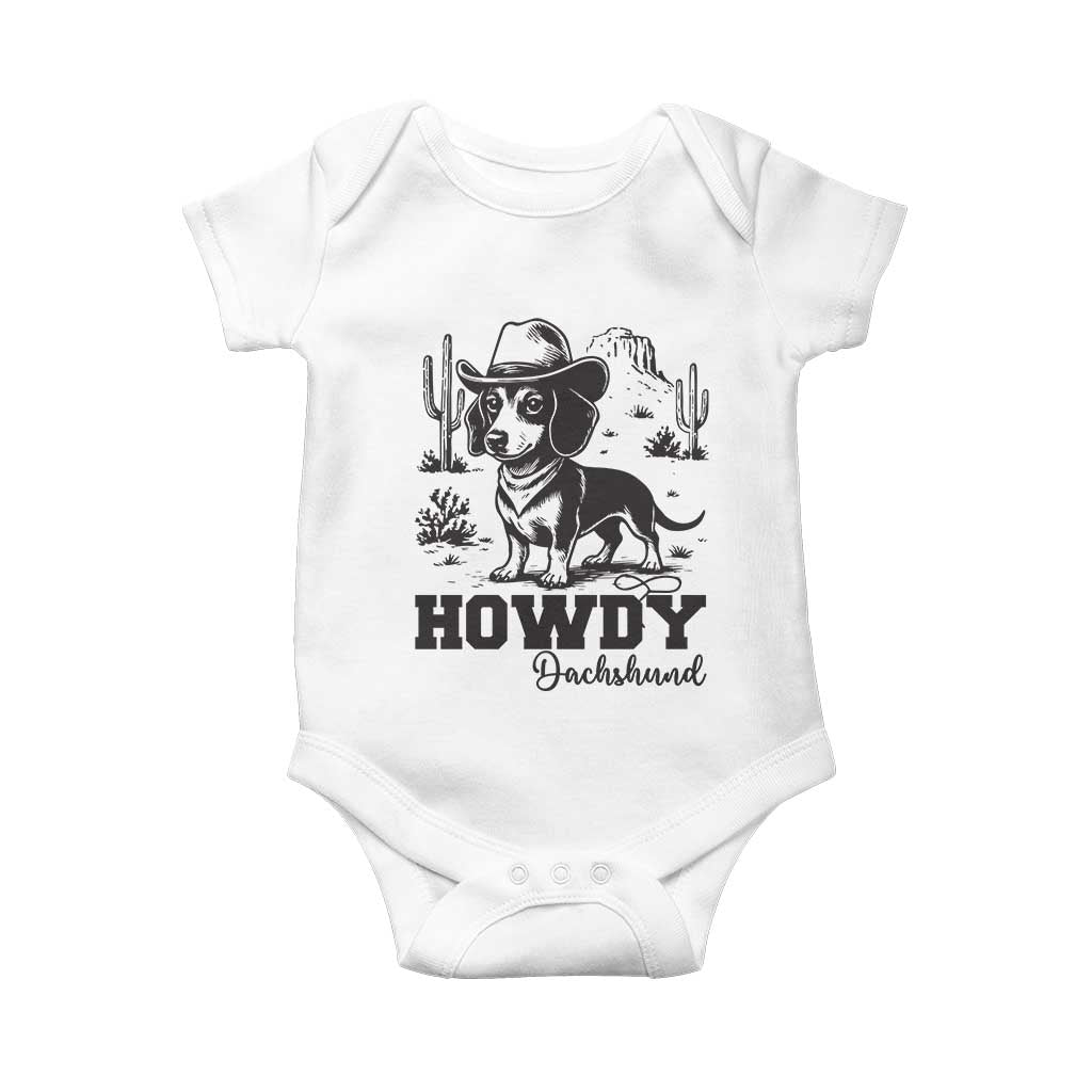 Funny Cowboy Dog Baby Onesie Howdy Dachshund Vintage Western TS12 White Print Your Wear