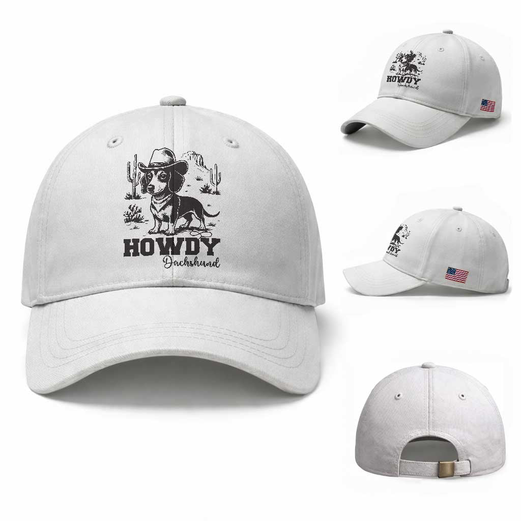 Funny Cowboy Dog Baseball Cap Howdy Dachshund Vintage Western TS12 Baseball Cap Universal Fit White Print Your Wear