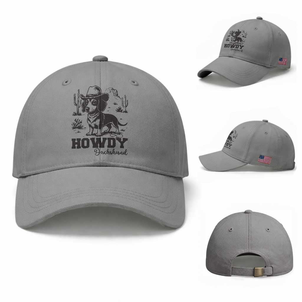 Funny Cowboy Dog Baseball Cap Howdy Dachshund Vintage Western TS12 Baseball Cap Universal Fit Sport Gray Print Your Wear