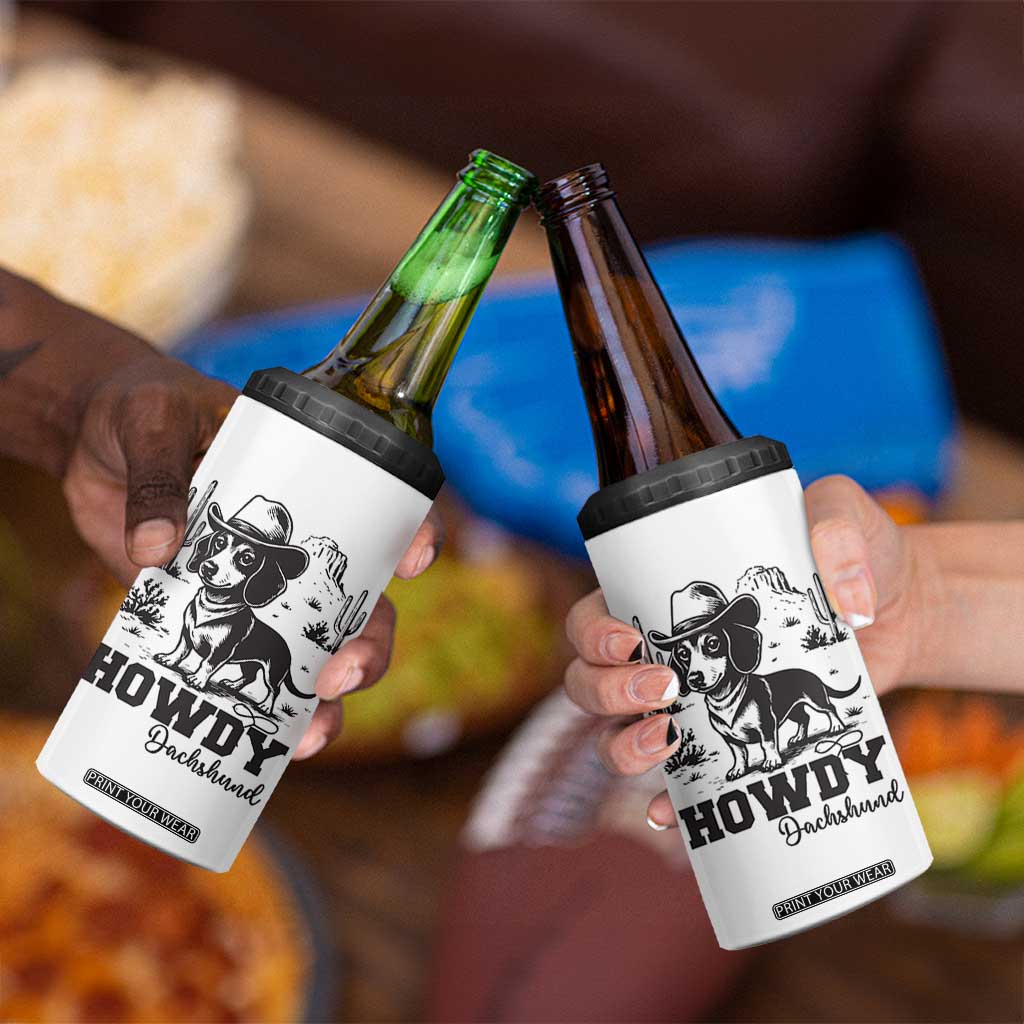 Funny Cowboy Dog 4 in 1 Can Cooler Tumbler Howdy Dachshund Vintage Western TS12 Print Your Wear