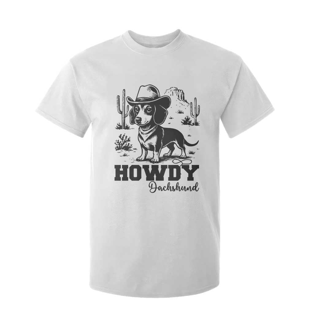 Funny Cowboy Dog T Shirt For Kid Howdy Dachshund Vintage Western TS12 White Print Your Wear