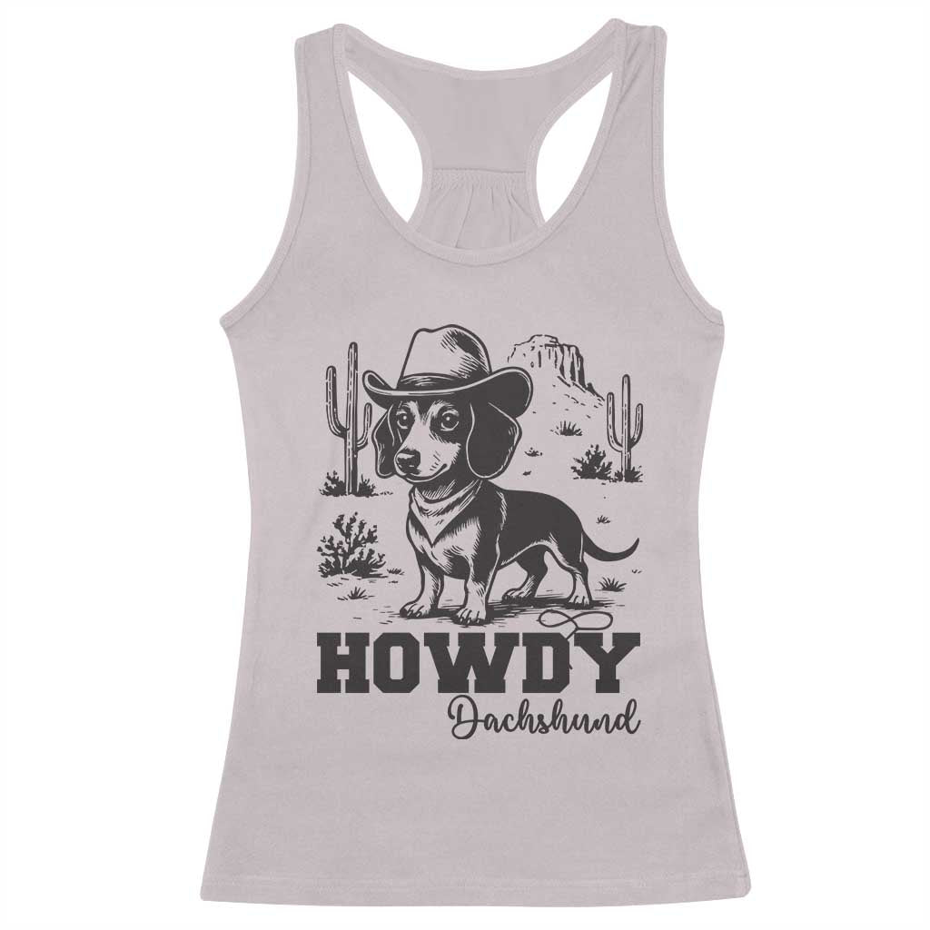 Funny Cowboy Dog Racerback Tank Top Howdy Dachshund Vintage Western TS12 Ice Gray Print Your Wear