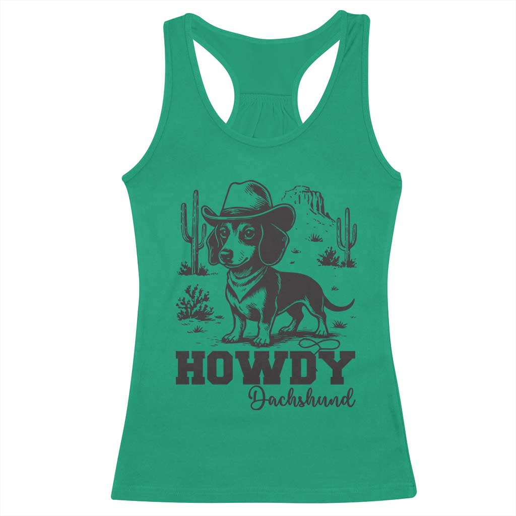 Funny Cowboy Dog Racerback Tank Top Howdy Dachshund Vintage Western TS12 Irish Green Print Your Wear