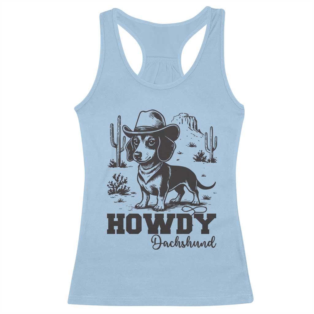 Funny Cowboy Dog Racerback Tank Top Howdy Dachshund Vintage Western TS12 Light Blue Print Your Wear