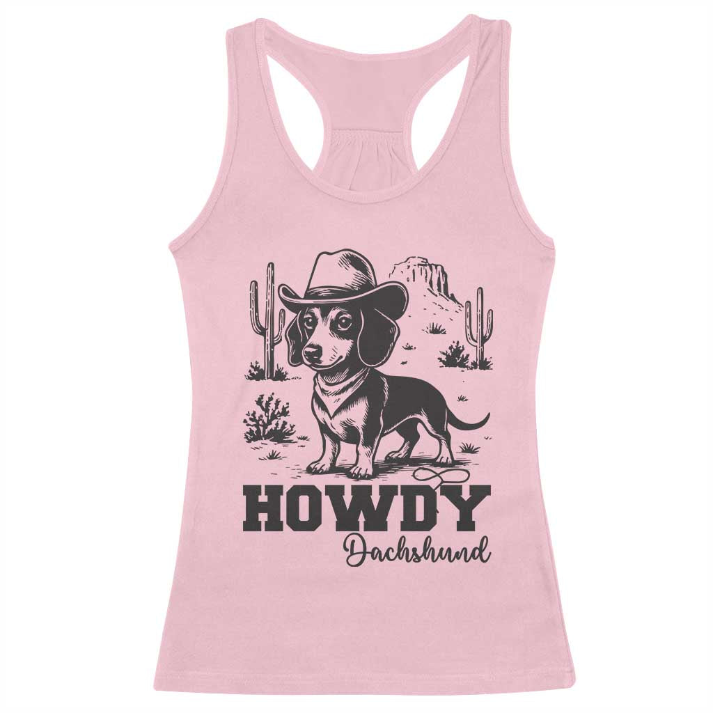 Funny Cowboy Dog Racerback Tank Top Howdy Dachshund Vintage Western TS12 Light Pink Print Your Wear