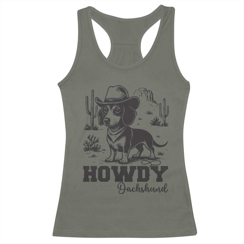 Funny Cowboy Dog Racerback Tank Top Howdy Dachshund Vintage Western TS12 Military Green Print Your Wear