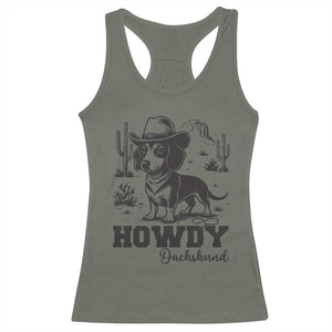 Funny Cowboy Dog Racerback Tank Top Howdy Dachshund Vintage Western TS12 Military Green Print Your Wear