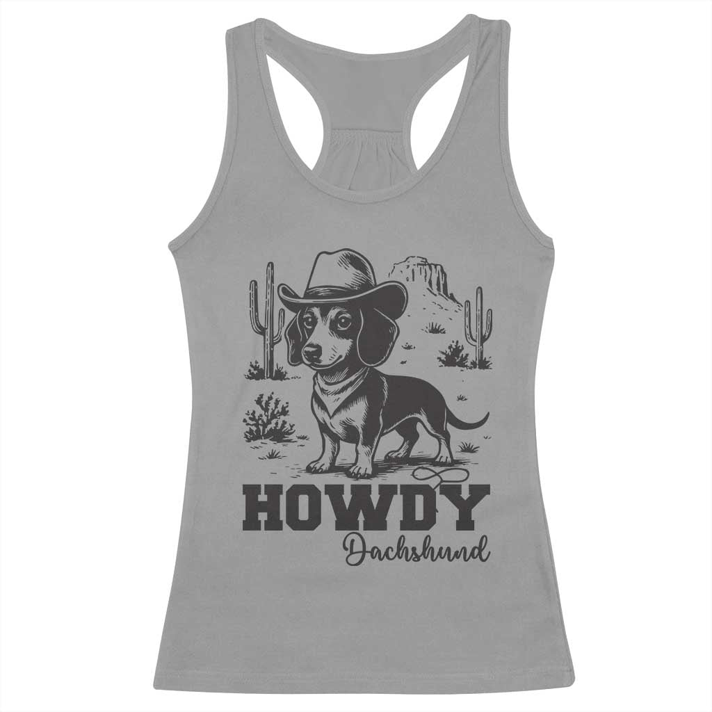 Funny Cowboy Dog Racerback Tank Top Howdy Dachshund Vintage Western TS12 Sport Gray Print Your Wear