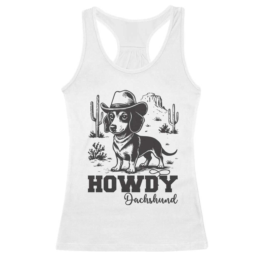 Funny Cowboy Dog Racerback Tank Top Howdy Dachshund Vintage Western - Print Your Wear