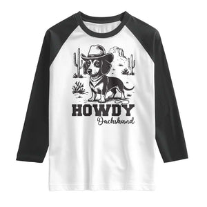 Funny Cowboy Dog Raglan Shirt Howdy Dachshund Vintage Western - Print Your Wear