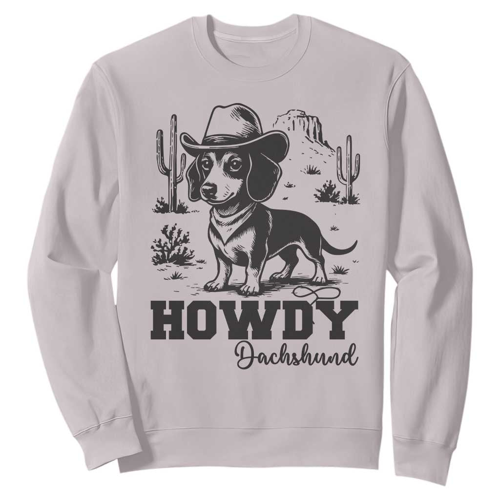 Funny Cowboy Dog Sweatshirt Howdy Dachshund Vintage Western TS12 Ice Gray Print Your Wear