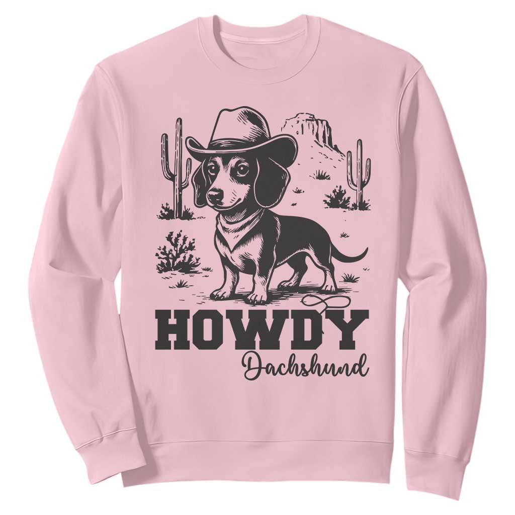 Funny Cowboy Dog Sweatshirt Howdy Dachshund Vintage Western TS12 Light Pink Print Your Wear