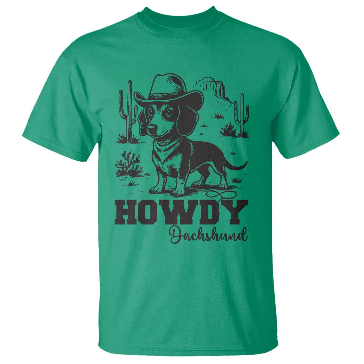 Funny Cowboy Dog T Shirt Howdy Dachshund Vintage Western TS12 Irish Green Print Your Wear