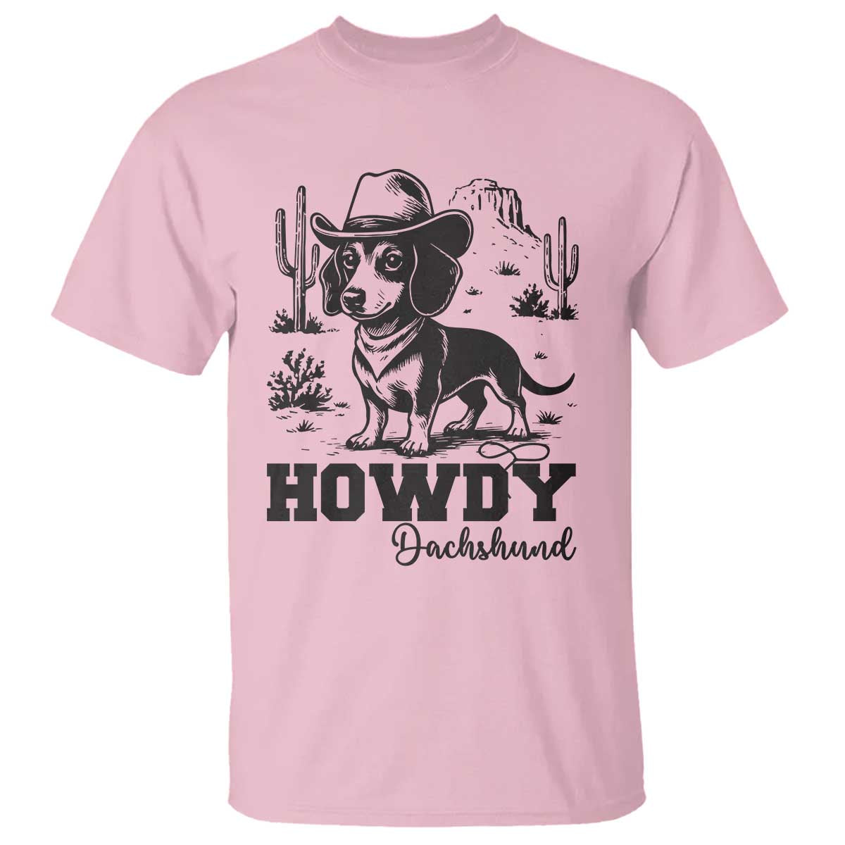 Funny Cowboy Dog T Shirt Howdy Dachshund Vintage Western TS12 Light Pink Print Your Wear