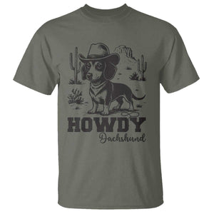 Funny Cowboy Dog T Shirt Howdy Dachshund Vintage Western TS12 Military Green Print Your Wear