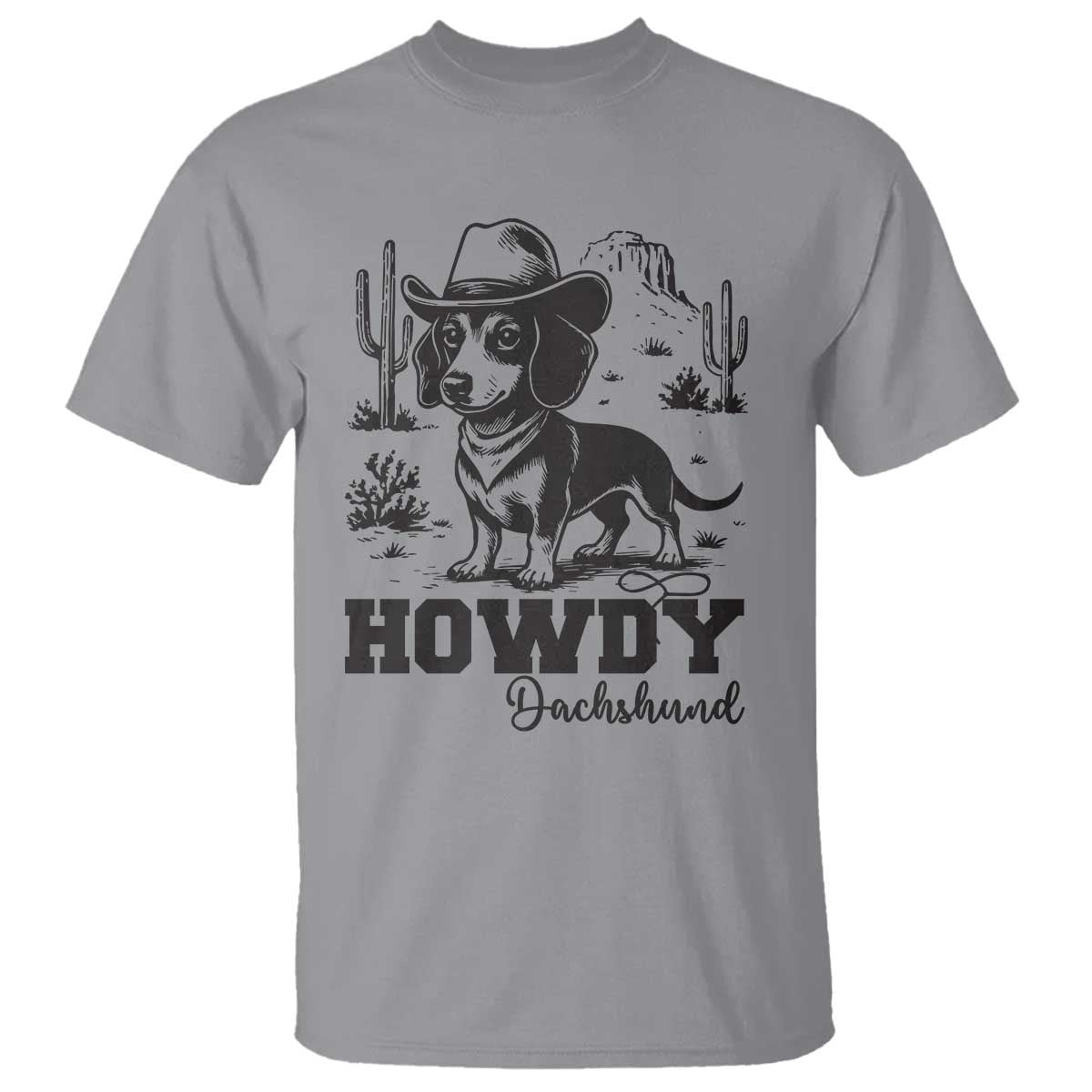 Funny Cowboy Dog T Shirt Howdy Dachshund Vintage Western TS12 Sport Gray Print Your Wear