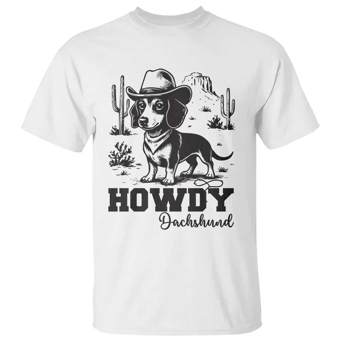 Funny Cowboy Dog T Shirt Howdy Dachshund Vintage Western TS12 White Print Your Wear