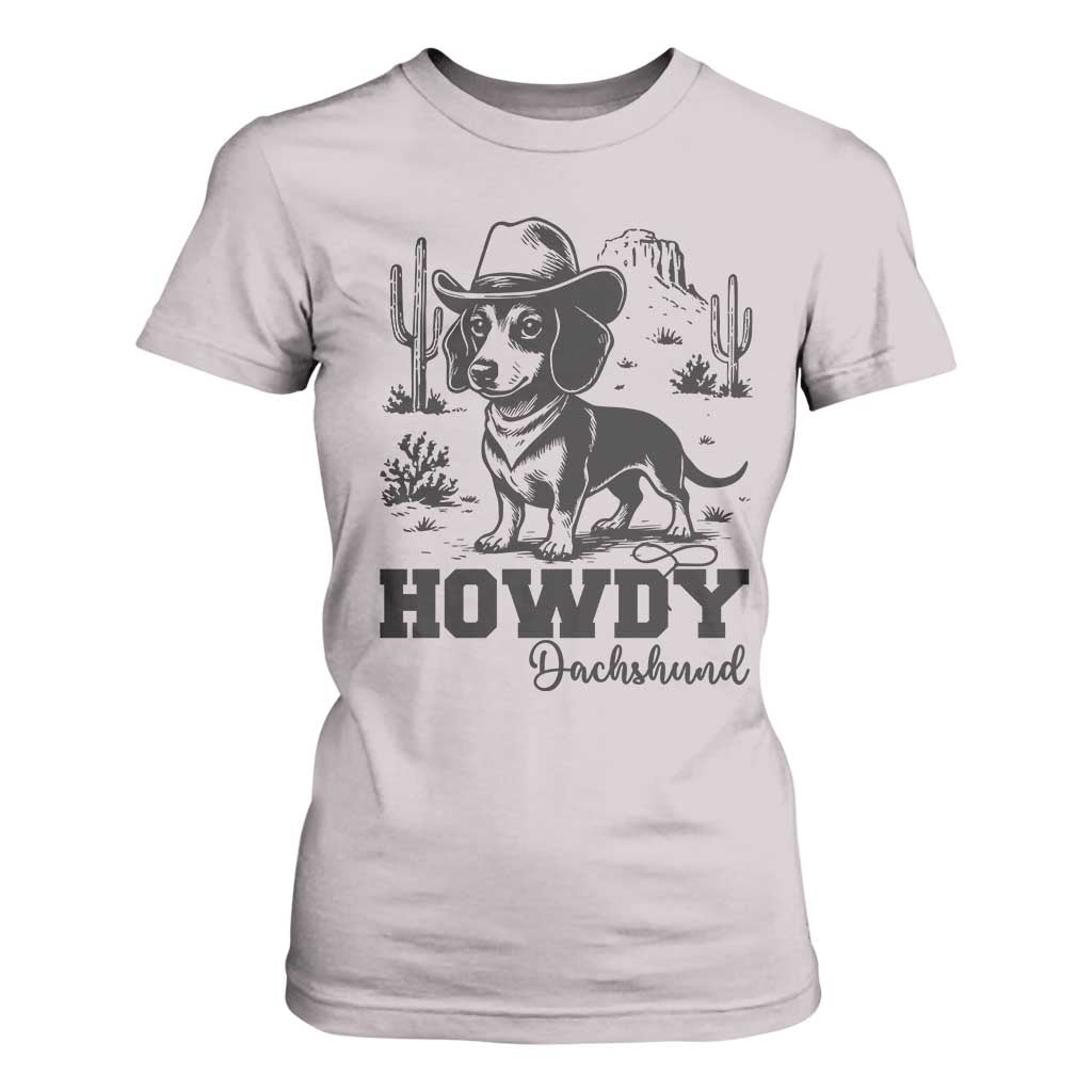 Funny Cowboy Dog T Shirt For Women Howdy Dachshund Vintage Western TS12 Ice Gray Print Your Wear