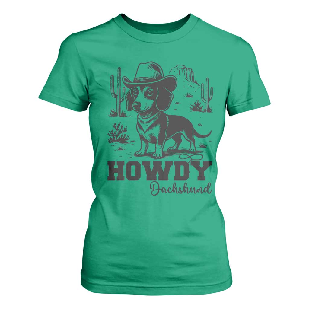 Funny Cowboy Dog T Shirt For Women Howdy Dachshund Vintage Western TS12 Irish Green Print Your Wear