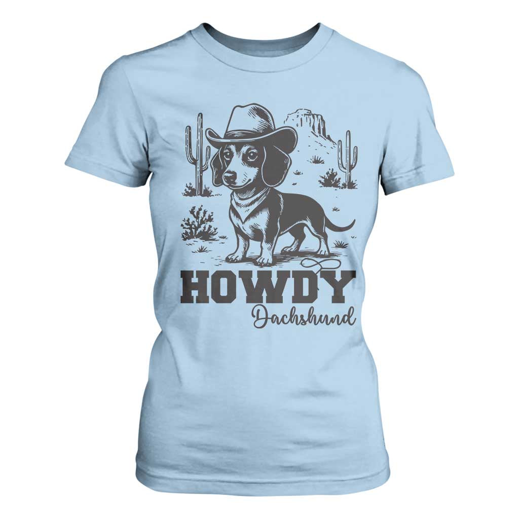 Funny Cowboy Dog T Shirt For Women Howdy Dachshund Vintage Western TS12 Light Blue Print Your Wear