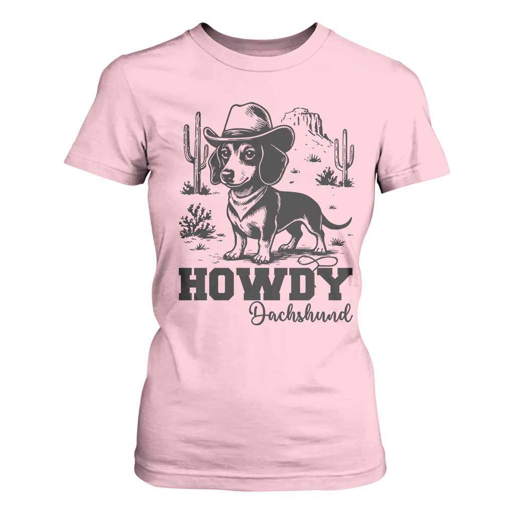 Funny Cowboy Dog T Shirt For Women Howdy Dachshund Vintage Western TS12 Light Pink Print Your Wear