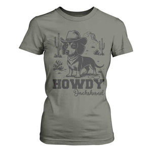 Funny Cowboy Dog T Shirt For Women Howdy Dachshund Vintage Western TS12 Military Green Print Your Wear