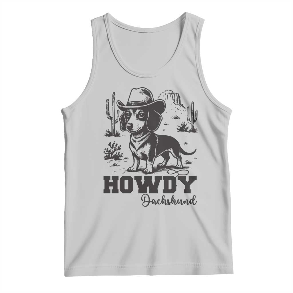Funny Cowboy Dog Tank Top Howdy Dachshund Vintage Western TS12 Ash Print Your Wear