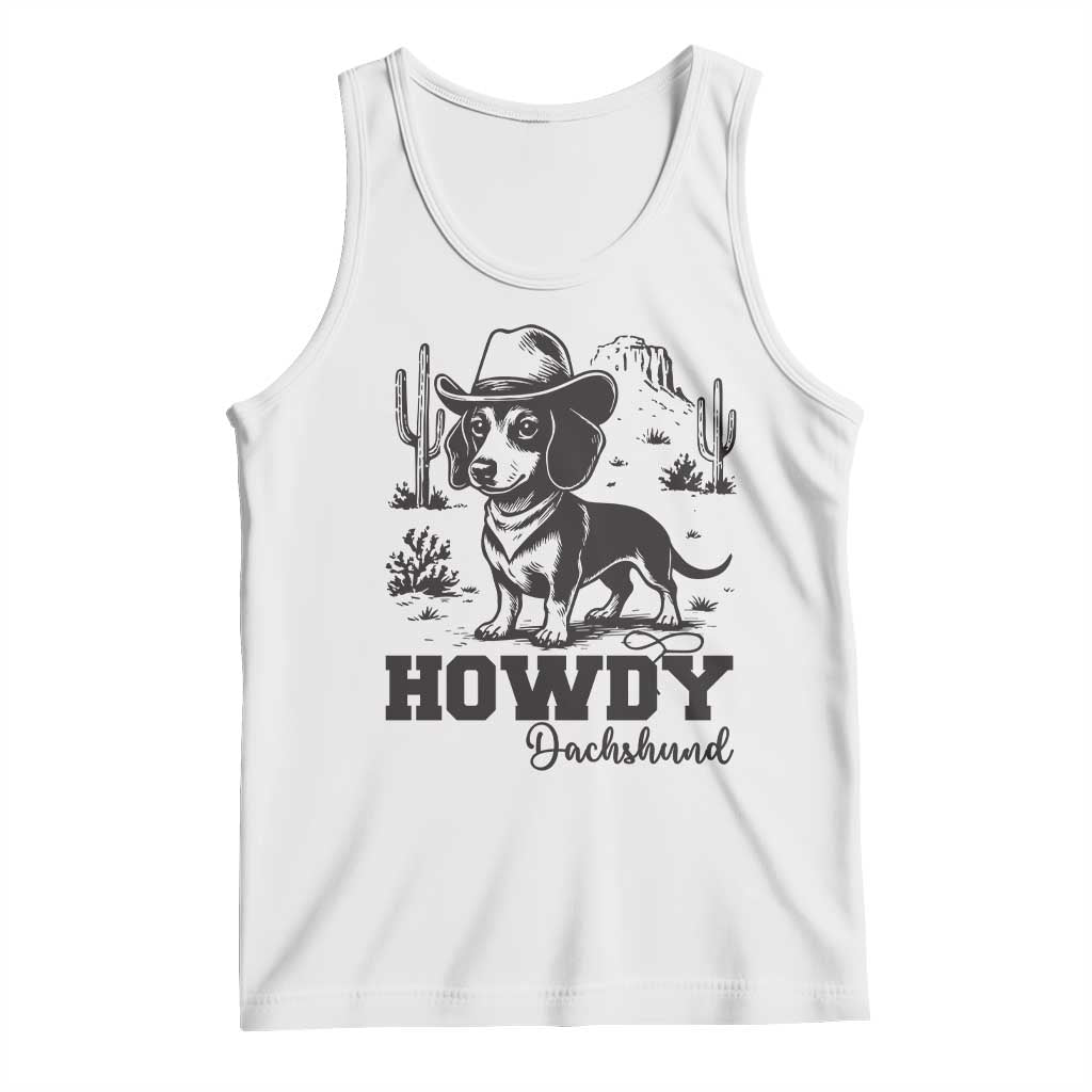 Funny Cowboy Dog Tank Top Howdy Dachshund Vintage Western TS12 White Print Your Wear