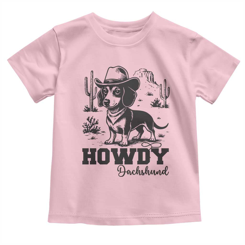 Funny Cowboy Dog Toddler T Shirt Howdy Dachshund Vintage Western TS12 Light Pink Print Your Wear